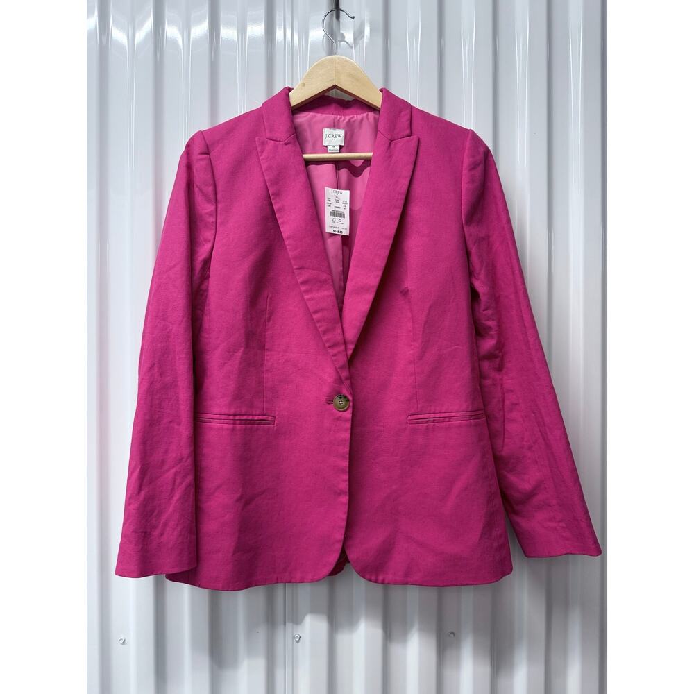 new J CREW hot pink Holland barbie fuchsia linen cotton single button blazer - Picture 2 of 8